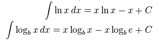 فرمول‌های انتگرال گیری از لگاریتم‌ها